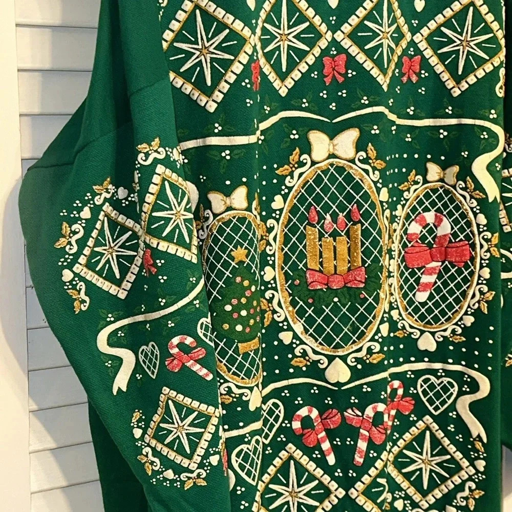 VINTAGE RARE BEAUTIFUL holiday christmas sweater/dress by Bernette OSFA Green - Picture 4 of 13